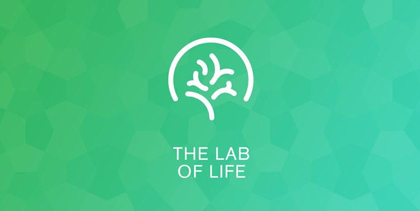 Lab of life logo met witte tekst en groene achtergrond