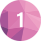 Een roze zeshoek met een witte 1 in het midden