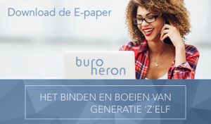 Epaper Buro Heron 'het binden en boeien van generatie z'elf' - met vrouw aan de telefoon